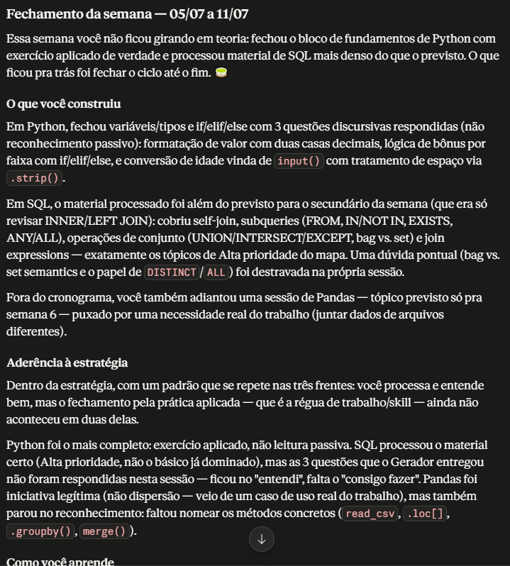 Relatório Semanal gerado pelo sistema
