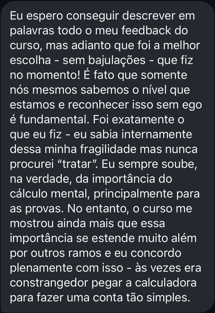 Mensagem da aluna sobre usar a calculadora para contas simples