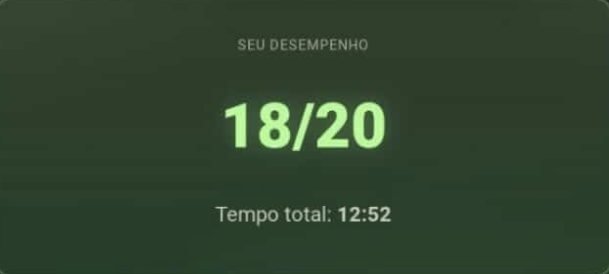 Resultado do diagnóstico: 18/20 em 12:52
