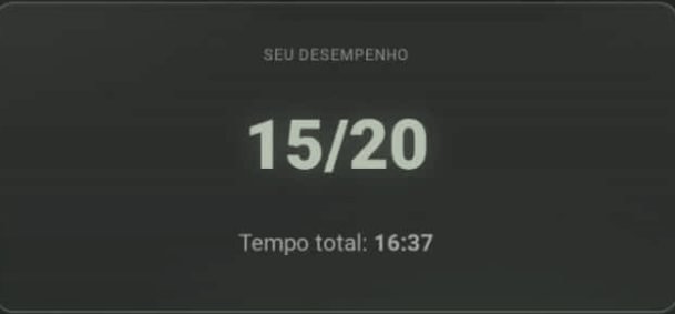 Diagnóstico durante o curso: 15/20 em 16:37